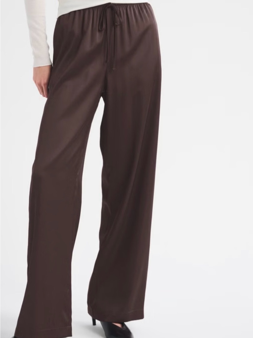 NWT Abercrombie & Fitch Satin Wide-Leg Pants in Brown size Large - Picture 2 of 4